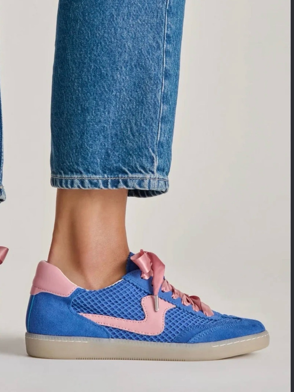 Dolce Vita Blue and Pink Women Sneakers with Satin Ribbon Laces